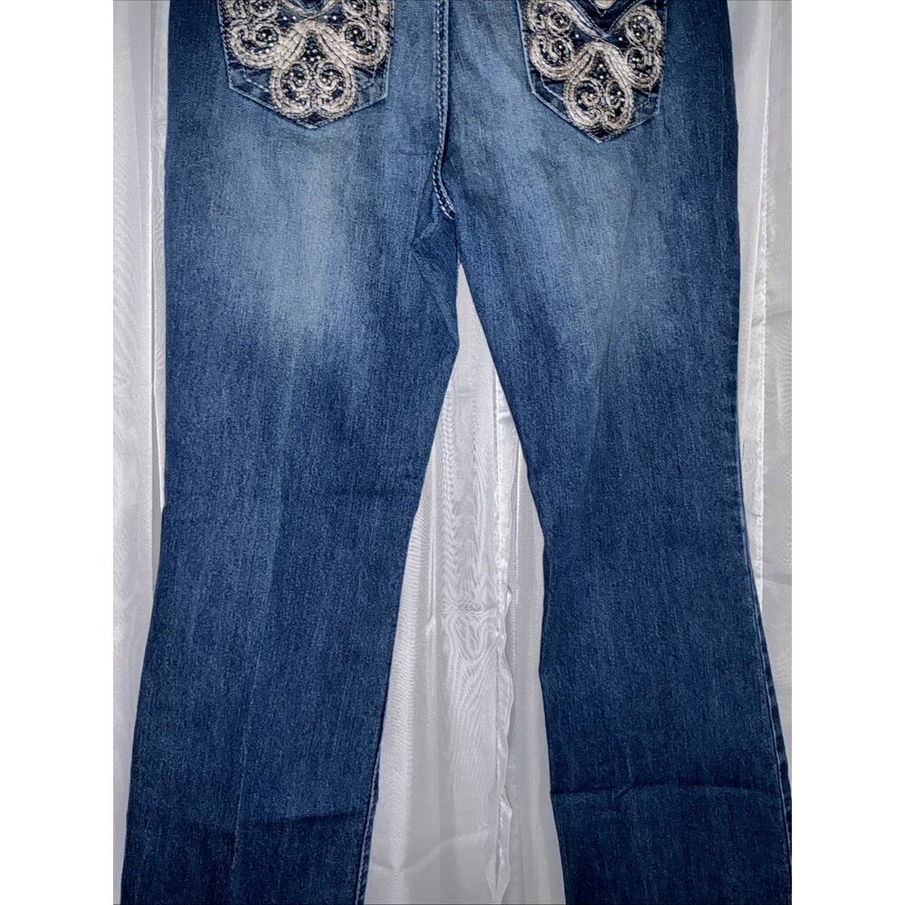 Women’s Y2K Style Flattering Bootcut Jeans With Rhinestone Pockets Size 12 - Picture 10 of 11